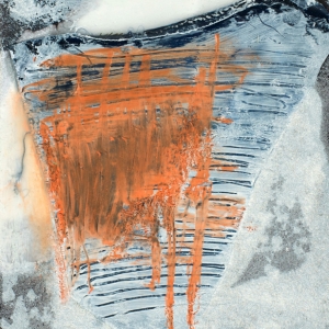 "Orange Lines", 2014, fabric, felt mounted on wood panel.