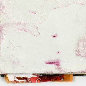 "Untitled", (Housepaint stack,fabric), 2014, housepaint, felt, fabric mounted on wood panel.